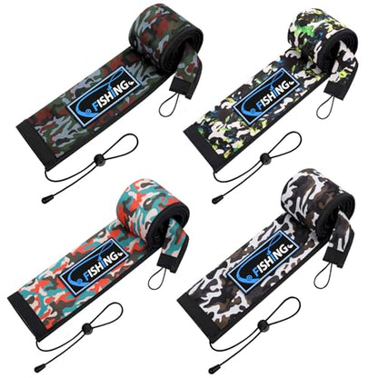 Neoprene Fishing Rod Sleeves for Casting, Spinning, Trolling Pole - Protective Cover Rod Sock with Hanging Loop & Lanyard- Floating, Puncture Resistant, Lightproof - size: 65", style: 4 Pcs