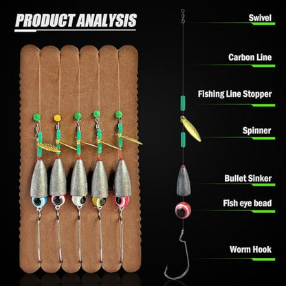Ready Texas Rig for Bass Fishing Leaders Line Kit with Soft Bait Spinner Weight Worm Hook Fish Rig 5pc