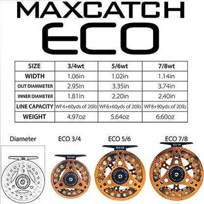 M MAXIMUMCATCH Maxcatch ECO Large Arbor Fly Fishing Reel (3/4wt 5/6wt 7/8wt) and Pre-Loaded Fly Reel with Line Combo - color: Brown Trout (With Line Pre-loaded), size: 3/4 weight