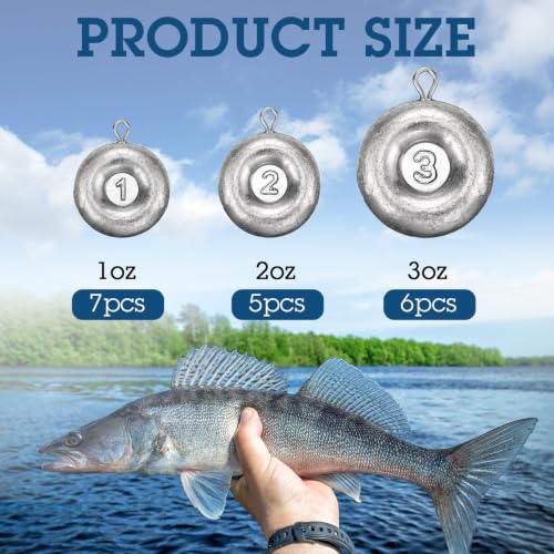 Shimeyao 18 Pieces Disc Sinkers Fishing Weights No Roll Disc Fishing Sinkers Weights for Saltwater Trolling Surf Tackle - size: 1 2 3oz