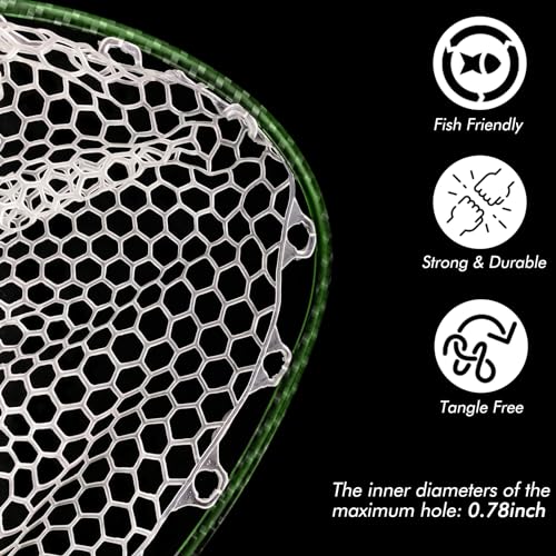 Riverruns Fly Fishing Landing Net Carbon Fiber Trout Net with Measurement Handle, Soft Rubber Mesh - 26" Standard (Wading) / 37" Long (Kayak) - color: 37" Kayak Net (Long) - Green 3K Woven