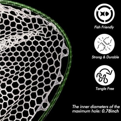 Riverruns Fly Fishing Landing Net Carbon Fiber Trout Net with Measurement Handle, Soft Rubber Mesh - 26" Standard (Wading) / 37" Long (Kayak) - color: 37" Kayak Net (Long) - Green 3K Woven