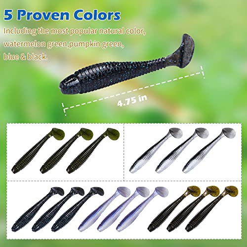 Paddle Tail Swimbait Fishing Lures for Bass Fishing | 5/6/15 Pcs Soft Plastic Lures With Paddle Tail, Pre-Rigged Jig Hook Options for Walleye, Pike & Trout Fishing - color: Model H