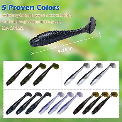 Paddle Tail Swimbait Fishing Lures for Bass Fishing | 5/6/15 Pcs Soft Plastic Lures With Paddle Tail, Pre-Rigged Jig Hook Options for Walleye, Pike & Trout Fishing - color: Model H
