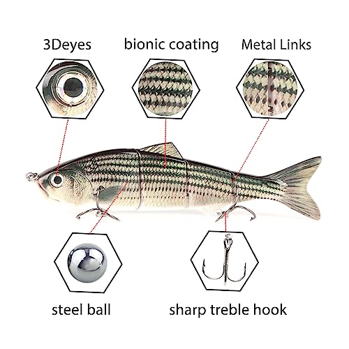 10in Multi Jointed Swimbait Fishing Lures Bait,4 Segment Big Giant Sinking Fishing Bass Lures,Crankbaits Swimbaits with Treble Hook - color: 10in,4.76oz-Color M