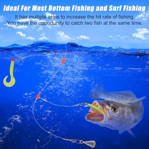 Fishing Leaders Saltwater Tackle Rig Surf Fishing Rigs with Swivel Snaps High Strength Wire Leader Bottom Rigs Fishing Gear Equipment for Lures Bait Hooks - color: White Nylon, style: 1 Arm-12pcs