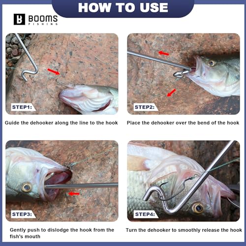 Booms Fishing Hook Remover Tool: 10.9" Stainless Steel Fish Dehooker - Shark Hook Remover with Towel & Lanyard - Quick Release Hooks Extractor - XW22 Saltwater Fishing Tool Set for Angler