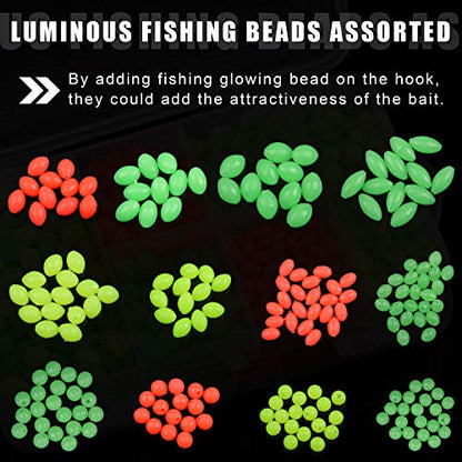 AGOOL Fishing Beads Assorted Set, 1000pcs Glow Beads Fishing Bait Eggs Soft Plastic Oval Round Luminous Beads Fishing Line Beads Fishing Lures Fishing Tackle Tool for Deep Drop Fishing Night Fishing