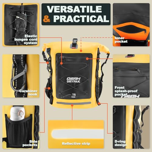 OSAH DRYPAK Waterproof Backpack Dry Bag 25L/35L/55L/85L – Heavy Duty Roll-Top Hiking Backpack Sack Keeps Gear Dry for Travel, Kayaking, Boating, Camping, Rafting and Fishing - color: Yellow, size: 25L