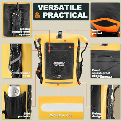 OSAH DRYPAK Waterproof Backpack Dry Bag 35L/55L/85L – Heavy Duty Roll-Top Hiking Backpack for Travel, Kayaking, Boating, Camping, Rafting and Fishing - color: Yellow, size: 85L