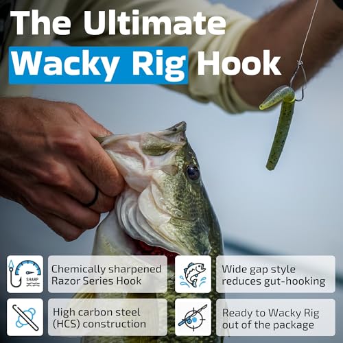 Harmony Fishing - Razor Series Wacky Weedless WG Hooks - The Ultimate Bass Fishing Hooks for The Wacky Rig & Neko Rig - style: Size 1 (10 Pack)