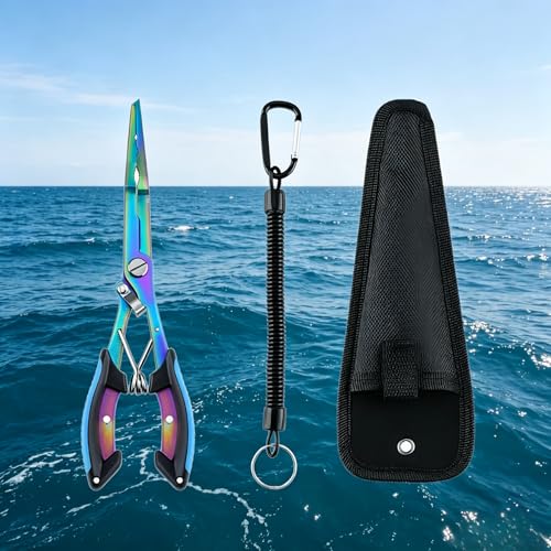 8.27" Fishing Pliers Saltwater, Multi-Function Hook Remover Tongs with Lanyard & Bag, Stainless Steel Fish Gripper for Tackle Box Accessories - color: Colorful