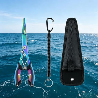 8.27" Fishing Pliers Saltwater, Multi-Function Hook Remover Tongs with Lanyard & Bag, Stainless Steel Fish Gripper for Tackle Box Accessories - color: Colorful