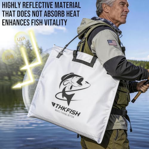 THKFISH Fish Tournament Weigh in Bag for Bass Fishing with Leakproof Zipper | Heavy Duty Live Fish Bags for Caught Fish with Waterproof Zipper and Mesh Liner,Puncture Resistant - color: White-25×23in with Net