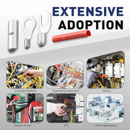 haisstronica Non Insulated Wire Connectors Kit 560 PCS - AWG 22-10 Tinned Copper Electrical Crimp Terminals with 3:1 Heat Shrink Tubing for Automotive, Marine, Industrial Wiring