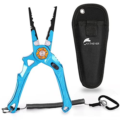 Saltwater Fishing Pliers, Split Ring Pliers for Fishing with Safety Lock, Fish Pliers with Sheath and Lanyard, Fishing Gifts for Men - color: A-blue