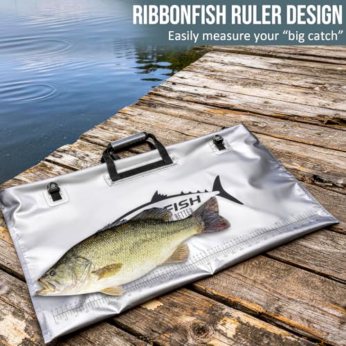 THKFISH Fish Tournament Weigh in Bag for Bass Fishing with Leakproof Zipper | Heavy Duty Live Fish Bags for Caught Fish with Waterproof Zipper and Mesh Liner,Puncture Resistant - color: Silver-32×19.7in