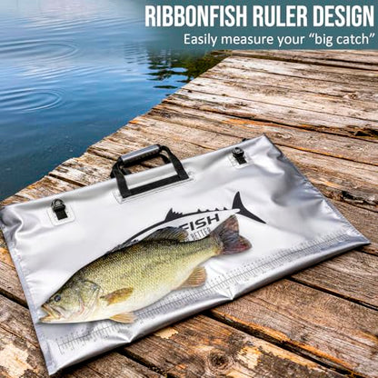 THKFISH Fish Tournament Weigh in Bag for Bass Fishing with Leakproof Zipper | Heavy Duty Live Fish Bags for Caught Fish with Waterproof Zipper and Mesh Liner,Puncture Resistant - color: Silver-32×19.7in