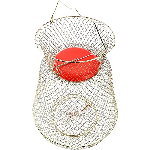 Galvanized Steel Wire Fish Basket Collapsible Floating Fishing Net Cage Metal Mesh Fish Crab Trap Round Fishes Basket Fishing Keep Net Fishing Accessories Tool