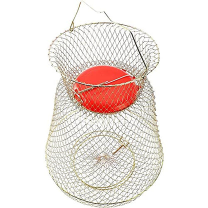 Galvanized Steel Wire Fish Basket Collapsible Floating Fishing Net Cage Metal Mesh Fish Crab Trap Round Fishes Basket Fishing Keep Net Fishing Accessories Tool