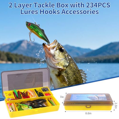 140/234PCS Fishing Lures Kit with Pliers, Fishing Gear Tackle Box Included Tackles, Bionic Baits,Spoon, Hooks, Weights Freshwater, Saltwater and Accessories for Men Women Kids - size: 234PCS