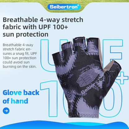 Seibertron S.P.S.G-1 UPF100+ Sun/UV Protection Touchscreen Adult & Youth Glove - color: 1/2 Finger Black, size: L Youth