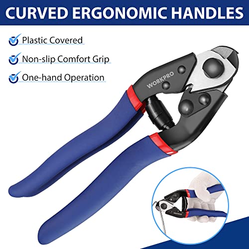 WORKPRO Cable Cutter, 7-1/2 Inch Heavy Duty Wire Rope Cutter | CR-V Steel Wire Cable with Safety Lock, Non-Slip Handle For Hard Wire Ropes, Steel Wires And Aircraft Cables