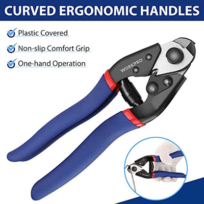 WORKPRO Cable Cutter, 7-1/2 Inch Heavy Duty Wire Rope Cutter | CR-V Steel Wire Cable with Safety Lock, Non-Slip Handle For Hard Wire Ropes, Steel Wires And Aircraft Cables