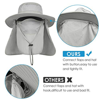 IYEBRAO Mens Outdoor Sun Hat with Face Neck Flap UV Protection Wide Brim Fishing Hat for Hiking Safari Gardening UPF 50+ - color: 2 Pack-light Gray＆light Gray