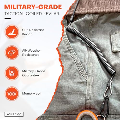Retractable Kevlar Lanyard Keychain with Carabiner Clip — Military Grade, 265lb Breaking Strength — Heavy Duty Belt Tether for Keys, ID Badge, Tactical Gear, Security & EDC (Black)