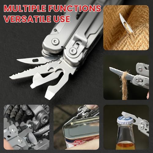 Multitool, 29-in-1 Stainless Steel Multi Tool Pliers with Screwdriver Sleeve, Damascus Pocket Knife, Nylon Sheath for Survival Camping, Hunting and Hiking - size: 29-in-1