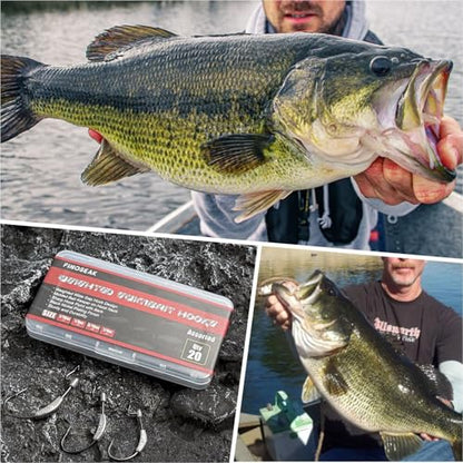 20Pcs Weighted Bass Fishing Hooks Set, Customized Swimbait Hooks Wide Gap Weedless Worm Fish Hook with Molded Bait Keeper 1/0 2/0 3/0 4/0 - size: Size Assorted