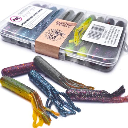 20Pcs Tube Baits Soft Plastic Worms Bass Fishing Lures for Tube Jig Heads Hook Freshwater Saltwater, 3.5 Inch - color: 20 Pcs-5 Color-Molting Craw, Black Blue, Pumpkin Seed, Ultimate Craw, Browns
