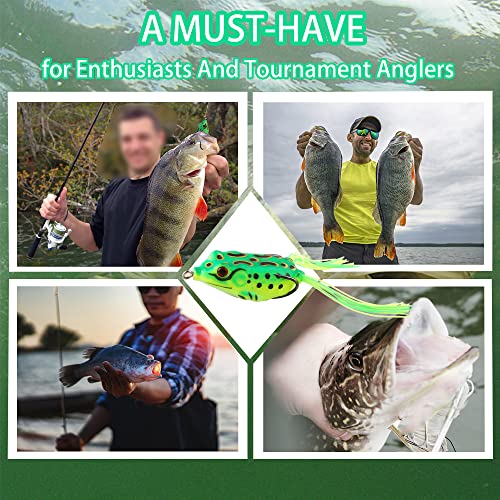 5PCS Topwater Frog Lures Set with Box, Realistic Soft Hollow Body Fishing Lures for Bass Snakehead Pike Bowfin, Weedless Freshwater Simulated Frog Baits