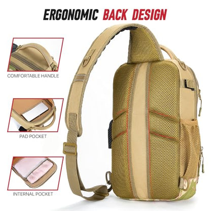 Fishing Sling Bag with Tackle Box, MOLLE System Fishing Backpack with Fishing Lures Kit, Fish Hook Remover Tool, Fish Lip Gripper, Fishing Plier & Accessories, Fishing Gear Gift for Men, Khaki - color: Brown-01Set