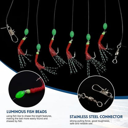 Fishing Bait Rigs Set,4/10 Packs Fishing Rig with String Hooks Soft Shrimp Lure,Real Skin,Lure Barrel Swivels Surf Fishing Rigs for Mackeral Herring Baitfish - color: Fish Skin Rig, size: 10 Packs