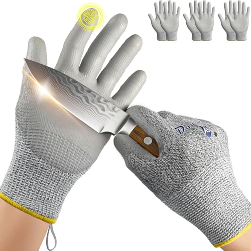 Dowellife Cut Resistant Work Gloves for Men & Women - ANSI A5 & EN388 Level 4, Breathable PU Coated, Grey Non-Marking - for Gardening, Fishing, Automotive, Construction, Wood Carving (Small, Grey) - size: Small (Pack of 3)