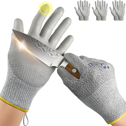 Dowellife Cut Resistant Work Gloves for Men & Women - ANSI A5 & EN388 Level 4, Breathable PU Coated, Grey Non-Marking - for Gardening, Fishing, Automotive, Construction, Wood Carving (Small, Grey) - size: Small (Pack of 3)