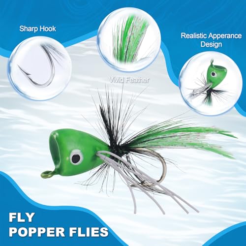 Fly Fishing Poppers Flies, Fly Popper Lures Bass Bluegill Crappie Trout Salmon Panfish Perch Popper Flies Kit for Fly Fishing - color: 20pcs Popper Flies Kit