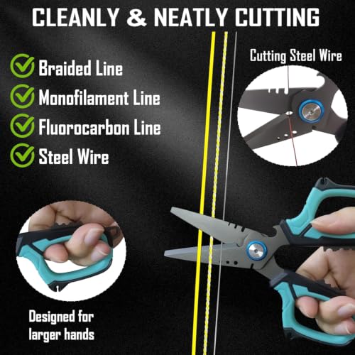 Eupheng 6.5" Pro Multifunction Fishing Scissors for Braided Line Mono Fluorocarbon wire lines,Dual Serrated Titanium Blades Non-Slip Grip Fishing Shears Enlarged Finger Holes with Bottle Opener - style: 6.5in Blue Scissors