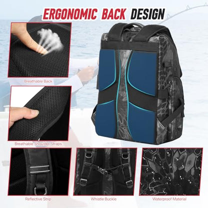 Fishing Tackle Backpack,Tackle Bag with 2 Rod Holders,Water-Resistant Large Storage Fishing Gear and Equipment (B-Black Camo) - color: B-Black Camo(Without tackle box)