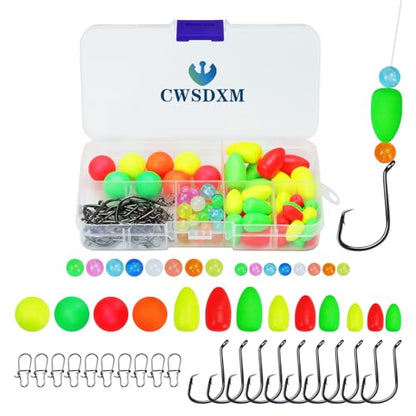100/110/111pcs Pompano Beads Foam Floats for Fishing Float Sets for Surf Fishing Foam Bobbers Round/Bullet/Spin - color: Float+hook-111pcs