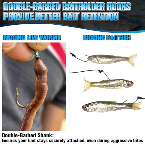 Baitholder Fishing Hooks 100 Pack - Double-Barbed Long Shank for Bluegill Bass Trout Walleye Black/Red, 8/0-#8 - color: 2-Black, size: 4/0 100-Pack
