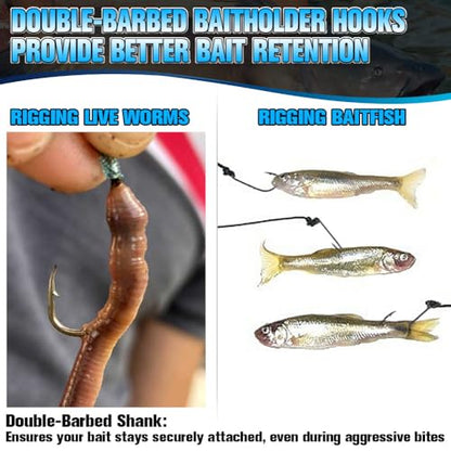 Baitholder Fishing Hooks 100 Pack - Double-Barbed Long Shank for Bluegill Bass Trout Walleye Black/Red, 8/0-#8 - color: 2-Black, size: Size:4 100-Pack