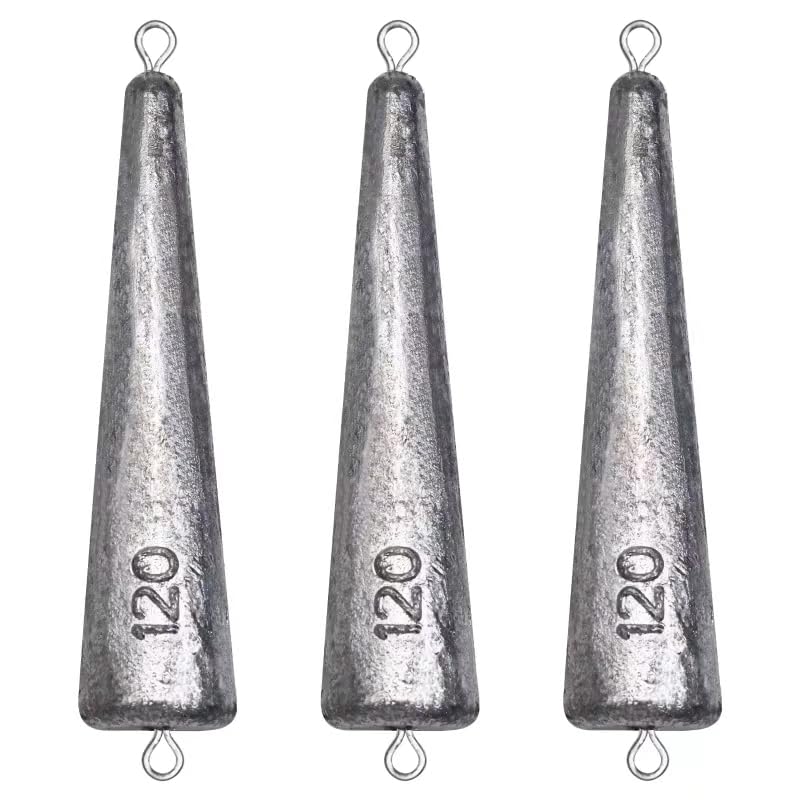 Through Wire Inline Torpedo Sinkers, Lead Double Ringed One Piece Wire Saltwater Fishing Torpedo Weights for Bottom Surf Fishing 1oz, 2oz, 3oz, 4oz, 5oz - size: 4 OZ, 3 PCs, style: C - Dual Ringed Conical Sinkers
