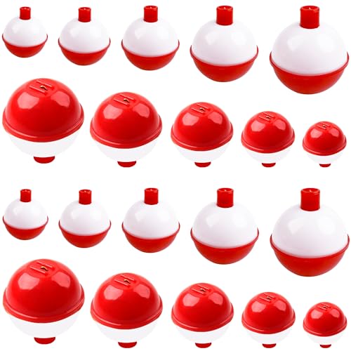 Fishing Bobbers Hard ABS Bobbers Snap-on Fishing Floats Push Button Round Buoy Float Bobbers for Crappie Panfish Walleyes Red and White 0.75"/1"/1.25"/1.5"/1.75"/2"/2.5" - size: 0.75+1.0+1.25+1.5+2.0 (mix 5 size)- 30pcs