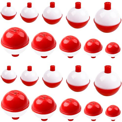 Fishing Bobbers Hard ABS Bobbers Snap-on Fishing Floats Push Button Round Buoy Float Bobbers for Crappie Panfish Walleyes Red and White 0.75"/1"/1.25"/1.5"/1.75"/2"/2.5" - size: 0.75+1.0+1.25+1.5+2.0 (mix 5 size)- 30pcs