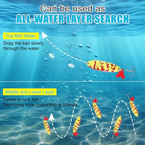 Fishing Lures Casting Spoon Lure, 5pcs Hard Metal Spoon Fishing Lures for Trout Bass Crappie Pike Walleye Saltwater Freshwater Fishing Gear 3/16oz-2oz - color: Painted-B, size: 3/16oz(5g)