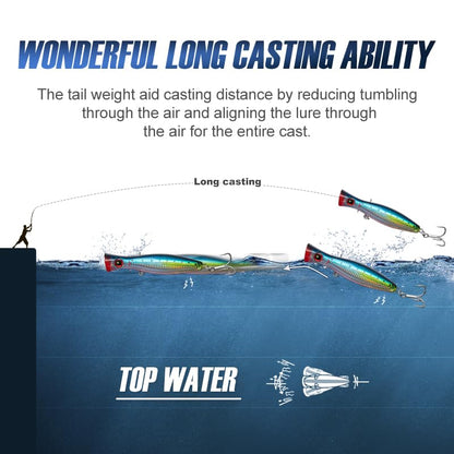 Saltwater Popper Lure Topwater Popper Lure Saltwater, Fishing Accessories for Saltwater Surface Casting and Freshwater Surface Fishing, Large Predator Fish - color: Rainbow