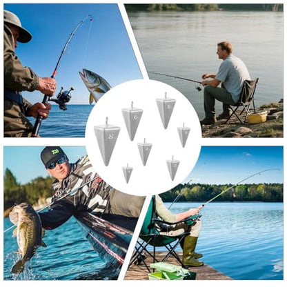 Pyramid Sinkers Fishing Weights Assortment Kit, 18 Lead Pyramid Sinkers 1oz 2oz 3oz 4oz 5oz 6oz 8oz with 2 Sinker Slides, Surf Fishing Weights for Saltwater Bottom Fishing Rigs
